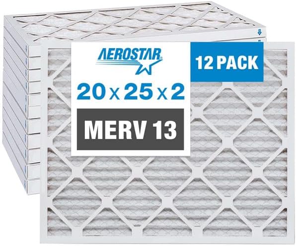 Aerostar 20x25x2 MERV 13 Pleated Air Filter, AC Furnace Air Filter, 12 Pack by AirFiltersDelivered