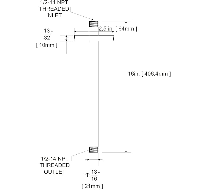 OFFO Shower Arm with Flange, 16 in Brushed Nickel Ceiling Mount Replacement Rain Shower Head Straight Arm Ceiling-Mounted For Fixed Shower Head & High Pressure Rain