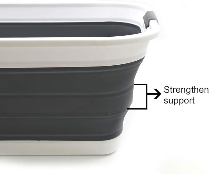 SAMMART 42L(11 gallon) Collapsible Plastic Laundry Basket-Foldable Pop Up Storage Container-Portable Washing Tub-Space Saving Basket,Water capacity 34L(9 gallon) (1 Rectangular - strengthen, Black)