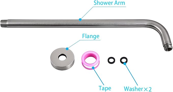 12 Inch Shower Arm with Flange,Stainless Steel 90 Degree Rain Shower Head Extension Arm,Wall-Mounted Shower Head Arm for Fixed Shower Head,Brushed Nickel
