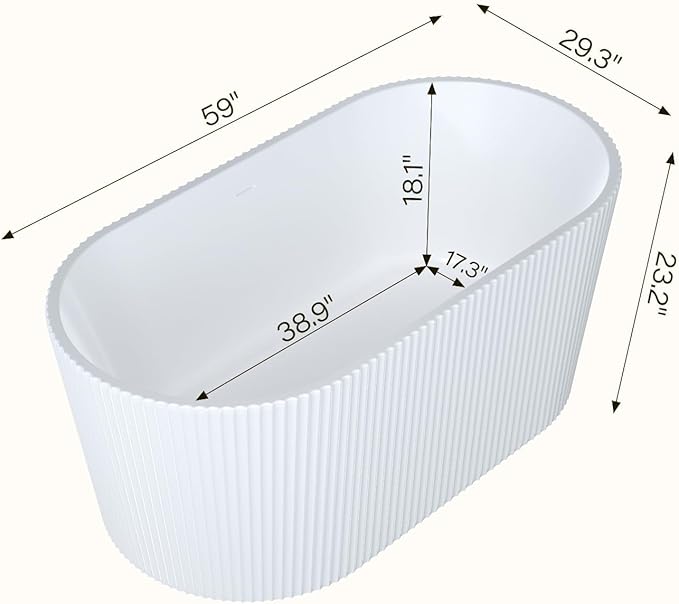 67" Acrylic Freestanding Bathtub, Soaking Tub with Brushed Gold Drain, Non-Slip Surface, Large White Bathtub for Adults, Durable Fiberglass Reinforced Free Standing Tub