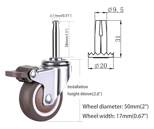 2 Inch Rubber Caster Wheel Set of 4 - Image 3