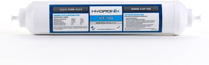 Hydronix ICF-10Q Inline Reverse Osmosis Post, Fridge & Ice Coconut GAC Water by Hydronix