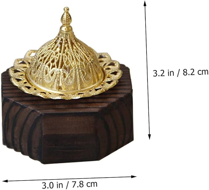 Cabilock Desktop Incense Burner Black Wooden Censer Metal Trim Octagonal Design - Image 2