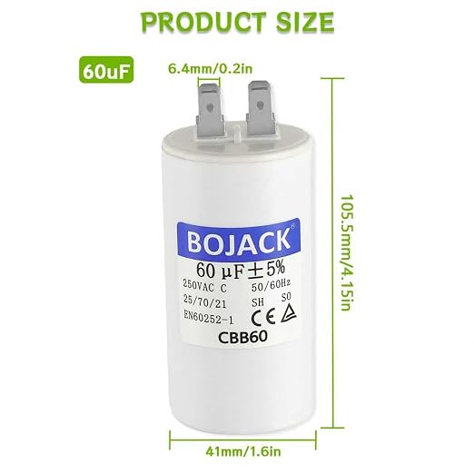 BOJACK CBB60 60uF±5% 250 Volt 50/60Hz AC Capacitor Round Run Start Capacitor - Image 2