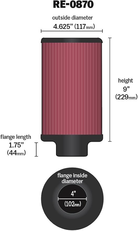 K&N High-Flow Original Lifetime Universal Clamp-On Air Filter: High Performance - Image 11