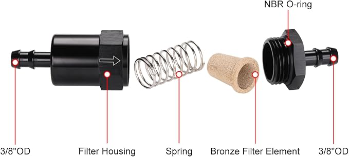 3/8" Billet Inline Fuel Filter 30 Micron Aluminum Black - Image 3