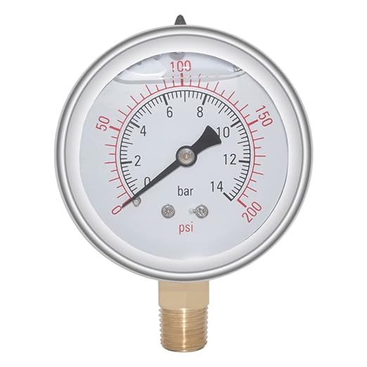 Joywayus Pressure Gauge 0-200 PSI Brass 1/4" NPT Male Thread Lower Mount by Joywayus