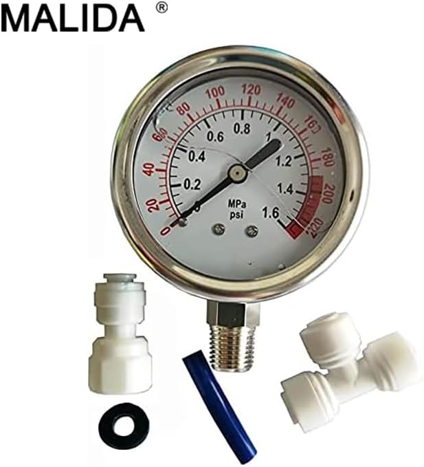 Malida Stainless Water Pressure Test Gauge, Water Pressure Detector - Image 2