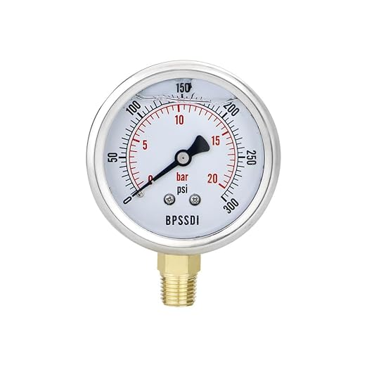 0-300 Psi Glycerin Liquid Filled Pressure Gauge, 2.5" Dial Size, 1/4" NPT Lower by BPSSDI