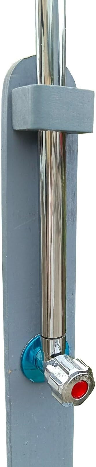 Outdoor Garden Pool Shower with Wooden Platform Base - Freestanding Poolside Shower Station with Adjustable Water Pressure Control, Solid Wood Chassis Board, 86.61" Tall, Gray