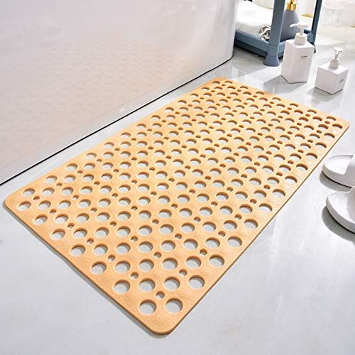Casa and Beyond Shower Mat,Non Slip Bath Mat and Shower Mat with Suction Cups and Drain Holes,Bathroom Mat Easy to Clean Soft Machine Washable,Bathtub Mat Easy Dry&Cut (Beige,35" x 16"(Rectangular))