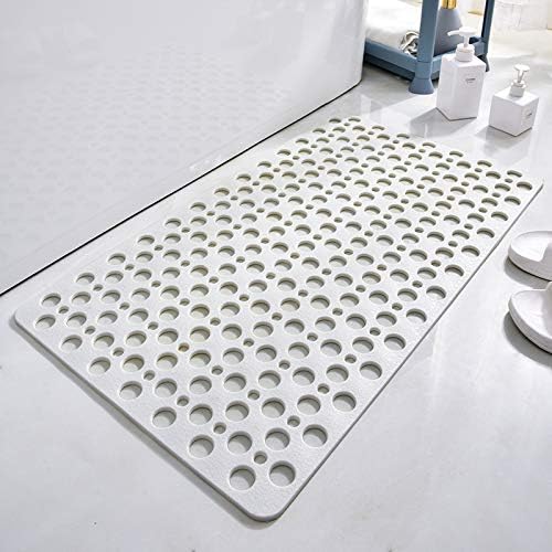 Casa and Beyond Shower Mat,Non Slip Bath Mat and Shower Mat with Suction Cups and Drain Holes,Bathroom Mat Easy to Clean Soft Machine Washable,Bathtub Mat Easy Dry&Cut (White,35" x 16"(Rectangular))