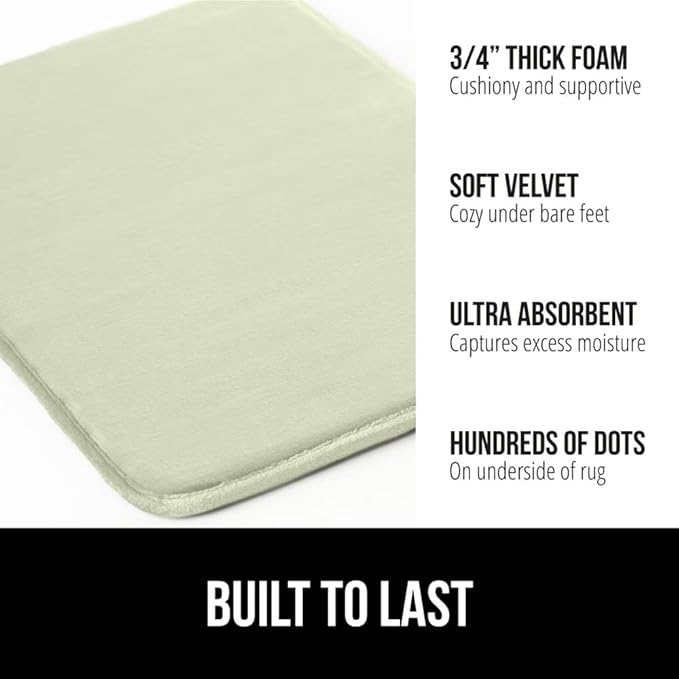 GORILLA GRIP Memory Foam Bath Mat, Soft Absorbent Velvet Bathroom Mats, Durable Dots on Underside, Machine Washable Bathmat, Carpet Rug Room Decor for Shower Tub Floor RV, 30x20 Rugs, Sage