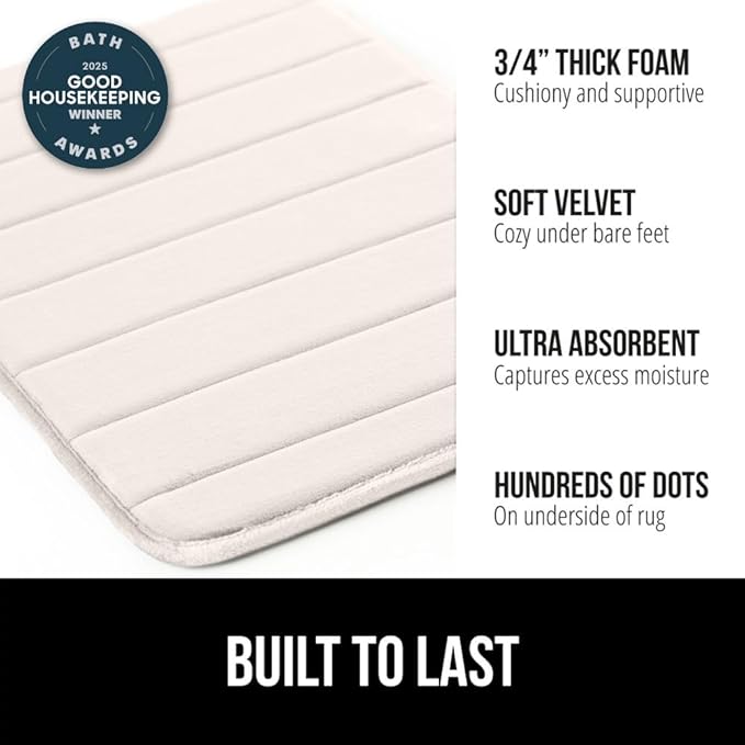 GORILLA GRIP Memory Foam Bath Mat, Soft Absorbent US Designed Bathroom Rug, Gripping Dots Machine Washable Bathmat, Cushioned Floor Mats, Shower Sink Rugs Room Décor Accessories, 24x17 Cream