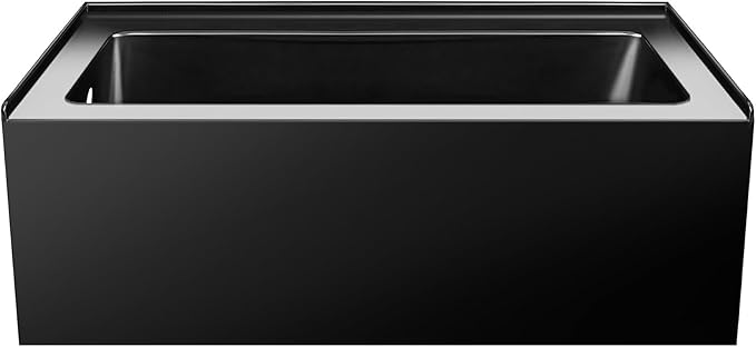 Fine Fixtures Acrylic, Fiberglass Alcove Soaking Bathtub with Integral Apron Front in Glossy Black - Left Hand Drain, 60" x 30"