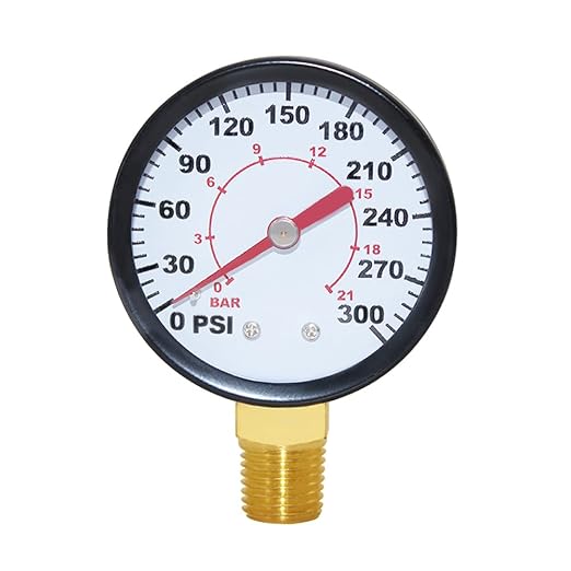 Joywayus Pressure Gauge 0 to 300 PSI Brass 1/4" Male NPT Thread Lower Mount by Joywayus