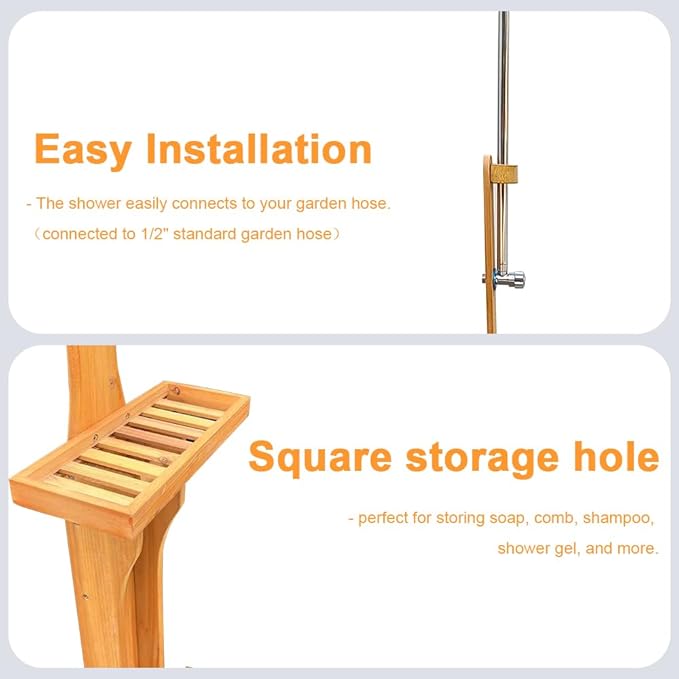 Outdoor Shower Kit Portable Wood Outdoor Garden Pool Shower with Chassis Board for Outdoor Backyard Poolside Beach Pool Spa,Wood