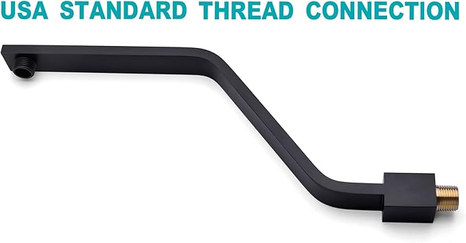 16 Inch S Shape Matte Black Shower Head Arm, Square Wall Mounted Shower Arm and Flange Included