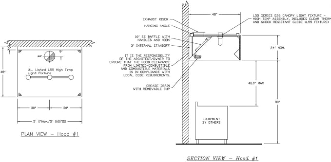 Commercial Kitchen Restaurant Duty Exhaust Hood, Wall Canopy Stainless Steel - Image 3