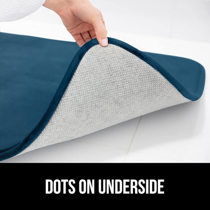 GORILLA GRIP Memory Foam Bath Mat, Soft Absorbent Velvet Bathroom Mats, Durable Dots on Underside, Machine Washable Bathmat, Carpet Rug Room Decor for Shower Tub Floor RV, 24x17 Rugs, Blue