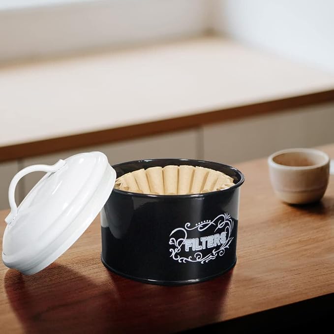 SOTECH Coffee Filter Holder Storage Metal Box Black Container Organizer Round - Image 2