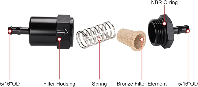 5/16" Billet Inline Fuel Filter 30 Micron Aluminum Black - Image 3