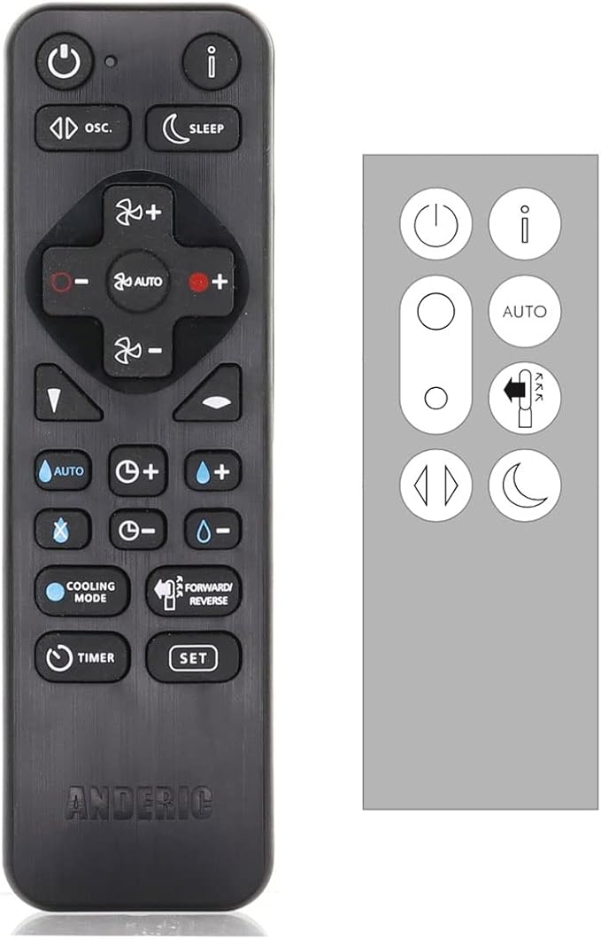 Universal Remote for Dyson TP04 Pure Cool Purifying Fan 969154, 969154-02 by Anderic
