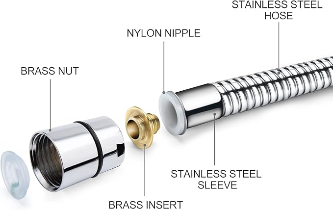Shower Hose Extra Long 90 Inches Brushed Chrome Handheld Shower Head Hose with Brass Insert and Nut - Lightweight and Flexible