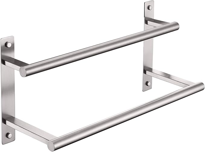 KOKOSIRI 16 Inch Bath Towel Bars Double Towel Racks Bathroom Towel Holder Towel Storage Towel Shelves Wall Mount Stainless Steel Brushed Nickel B5010BR-L16