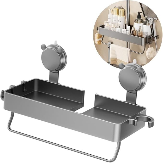 Suction Cup Wall Mounted Suction Shower Rack Organizer No Drilling Shelf Basket For Bathroom Shower Caddy Storage Rack Kitchen Organizer For Smooth Walls