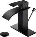 Bathroom Faucets with Lift Rod Drain Mater Black Waterfall Bathroom Sink Faucet Modern Single Handle Bathroom Faucet for 1 or 3 Hole Mxier Tap Washbasin Faucet with Deck
