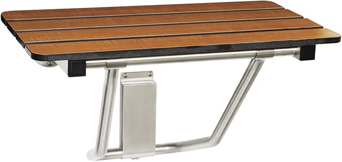 Seachrome 18-inch x 15-inch in ADA Folding Wall Mount Bathroom Shower Seat Bench, Teak Phenolic Seat