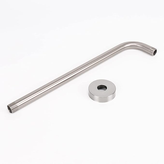 HarJue Shower Arm with Flange and Teflon Tape, Wall Mounted Shower Pipe 304 Stainless Steel Extension Arm for Fixed Shower Head & Handheld (15 Inch, Brushed Nickel)