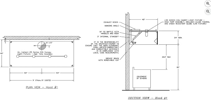 Commercial Kitchen Restaurant Duty Exhaust Hood, Wall Canopy Stainless Steel - Image 3