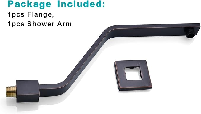16 Inch S Shape Oil Rubbed Bronze Shower Head Arm, Square Wall Mounted Shower Arm and Flange Included