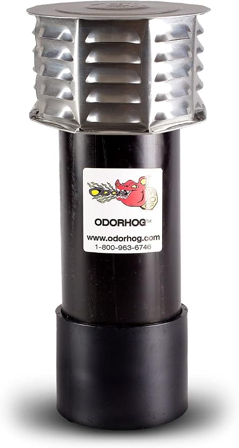 OdorHog Metal Cap Slip On Vent Stack Pipe Filter 4" Black ABS, Removes Outdoor by OdorHog-StoptheStink