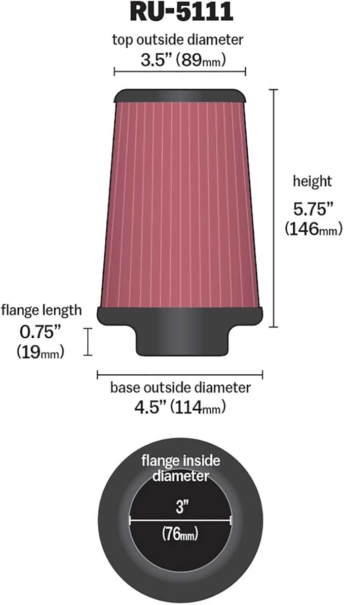 K&N High-Flow Original Lifetime Universal Clamp-On Air Filter: High Performance - Image 2