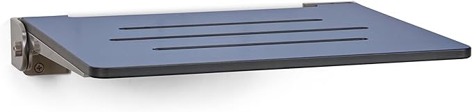 18 inch Silhouette Slimline Folding Wall Mount Shower Bench Seat, Navy Seat with Silver Frame