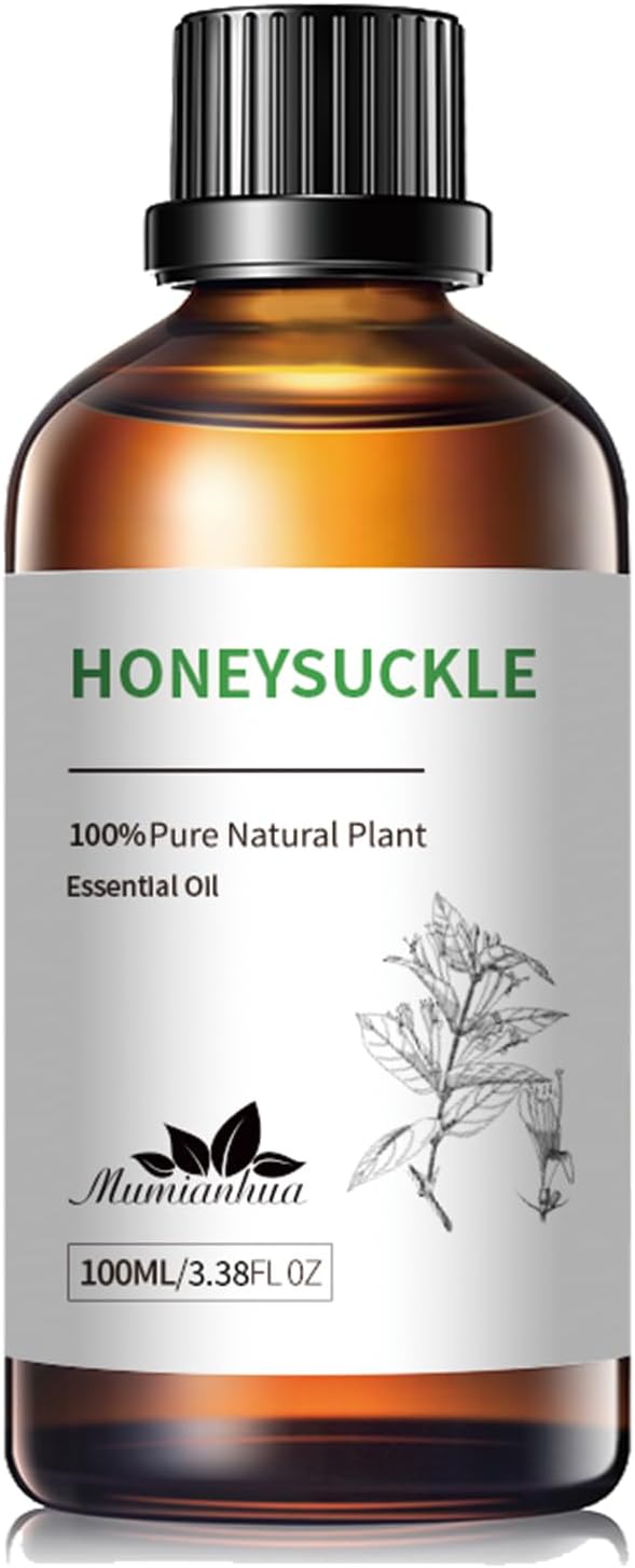 Pure Honeysuckle Essential Oil for Bedtime Serenity, Evening Relaxation & Pillow Mist, Mumianhua Natural Floral Aroma for Reed Diffuser, Hair, Skin, Calming Blends, Candles,Perfume Making 3.38 Fl Oz