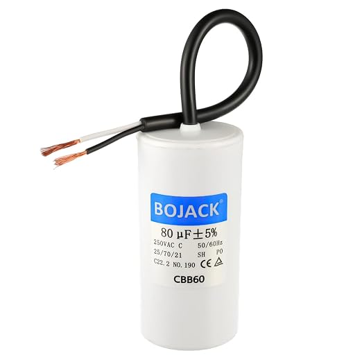 BOJACK Run Capacitor 80 uF MFD 250V AC 80 MFD CBB60 2 Wire 50/60Hz Cylinder by BOJACK