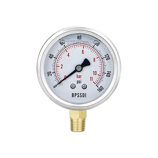 0-160 Psi Glycerin Liquid Filled Low Pressure Gauge, 2.5" Dial Size, 1/4" NPT by BPSSDI
