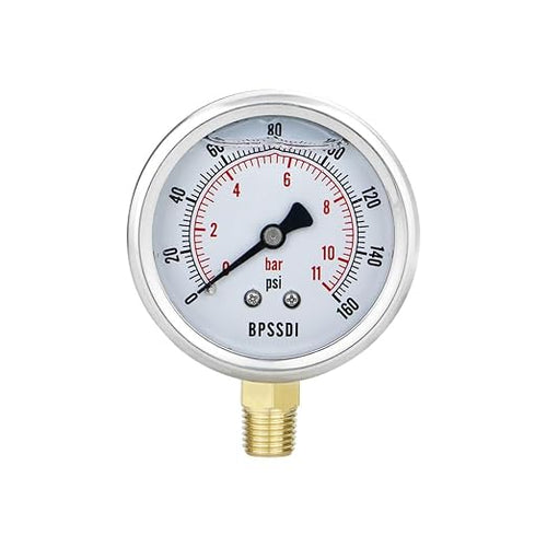0-160 Psi Glycerin Liquid Filled Low Pressure Gauge, 2.5" Dial Size, 1/4" NPT by BPSSDI