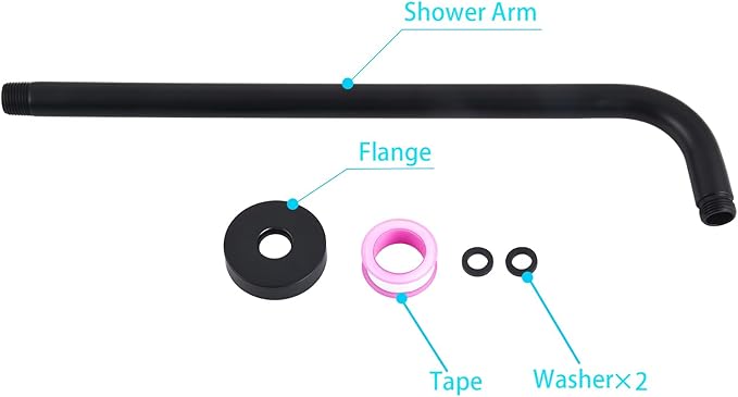 12 Inch Shower Arm with Flange,Stainless Steel 90 Degree Rain Shower Head Extension Arm,Wall-Mounted Shower Head Arm for Fixed Shower Head,Matte Black