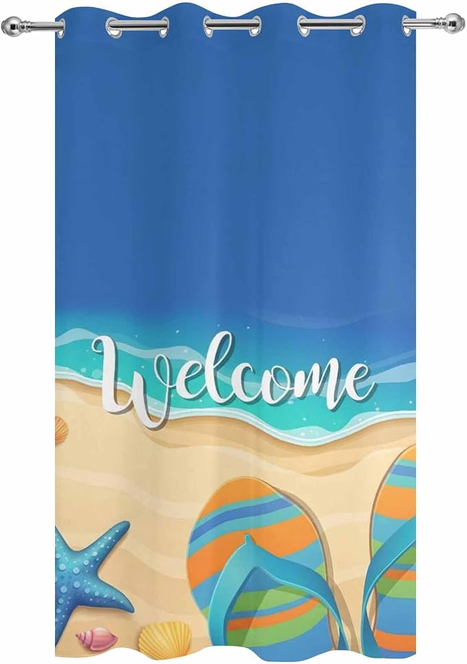 Summer Outdoor Curtains for Patio Beach Slippers Plumeria Waterproof Outside - Image 9