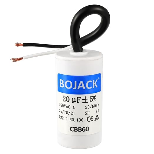 BOJACK Run Capacitor 20 uF MFD 250V AC 20 MFD CBB60 2 Wire 50/60Hz Cylinder by BOJACK