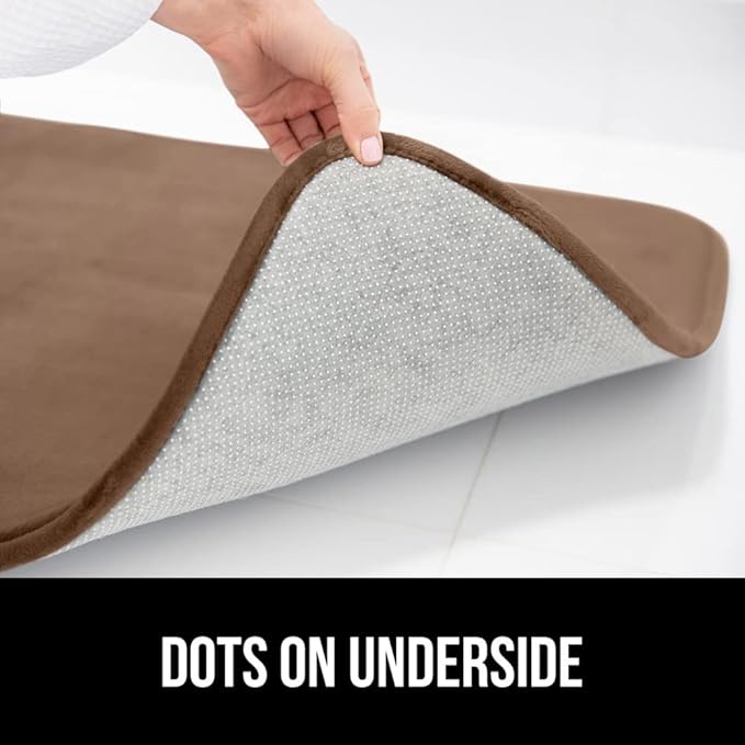 GORILLA GRIP Memory Foam Bath Mat, Soft Absorbent Velvet Bathroom Mats, Durable Dots on Underside, Machine Washable Bathmat, Carpet Rug Room Decor for Shower Tub Floor RV, 24x17 Rugs, Taupe