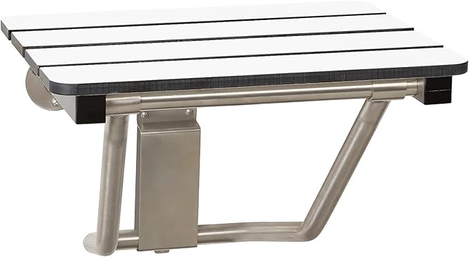 22" x 15" Phenolic White 3” Slats Folding Wall Mount Shower Seat Bench, ADA Compliant