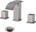 Luxury Brass Modern Widespread Waterfall Bathroom Sink Faucets with Copper Valve for 3 Hole 2-Handle 8 Inch Deck Bathroom Vanity Faucet, &Stainless Steel Pop-up Drain Assembly, Brushed Nickel