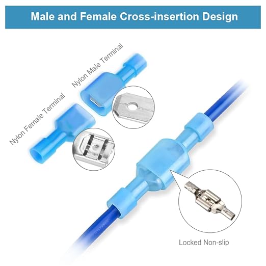 100Pcs Nylon Insulated Spade Connector Kit, 22-10 AWG Male & Female Quick - Image 6